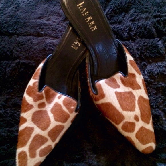 Ralph Lauren Giraffe Print Mules Heels size 8 1/2