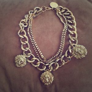 Curb chain Lion Head Three Layer necklace