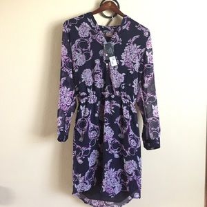 Daisy Fuentes Floral Long-Sleeved Dress Sz S