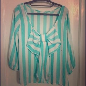 Striped bow back blouse