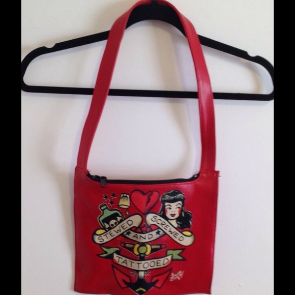 Small red leather Sailor Jerry handbag