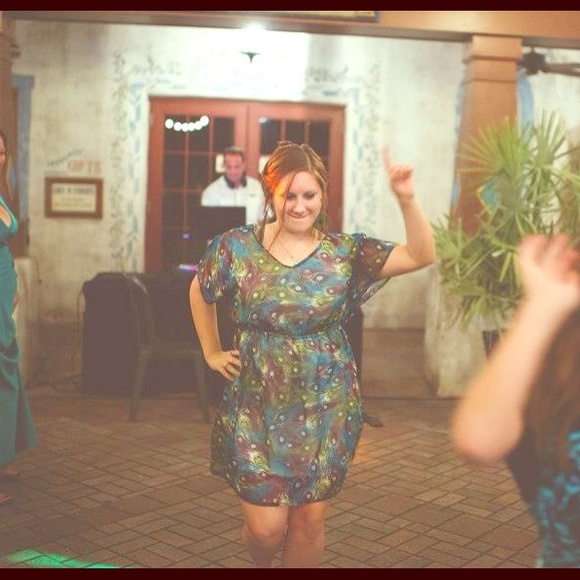 peacock feather print dress