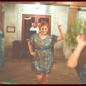 peacock feather print dress