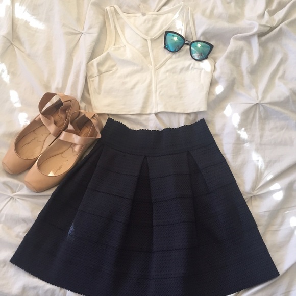 Honey Punch Dresses & Skirts - Dark Navy high-waited skirt