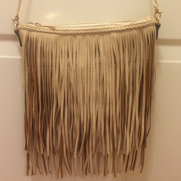 Tan fringe cross body bag