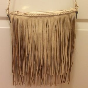 Tan fringe cross body bag