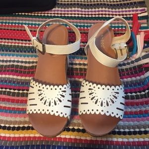 White lace cutout wedges