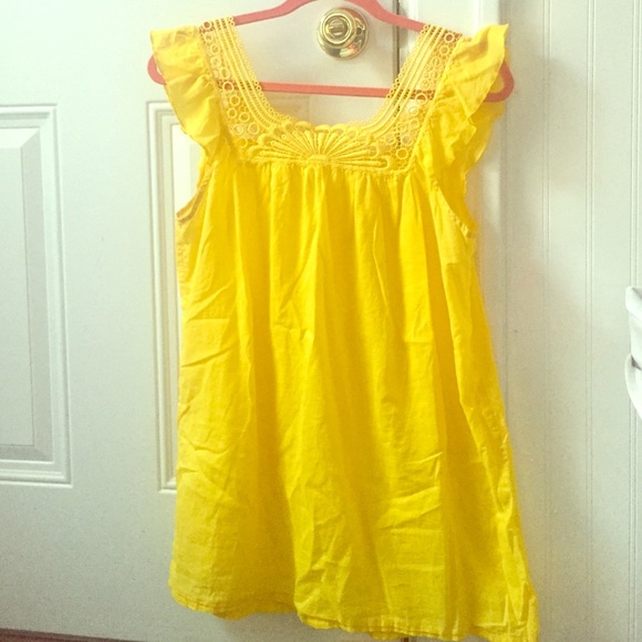 J. Crew sheer, embroidered, yellow cotton top.