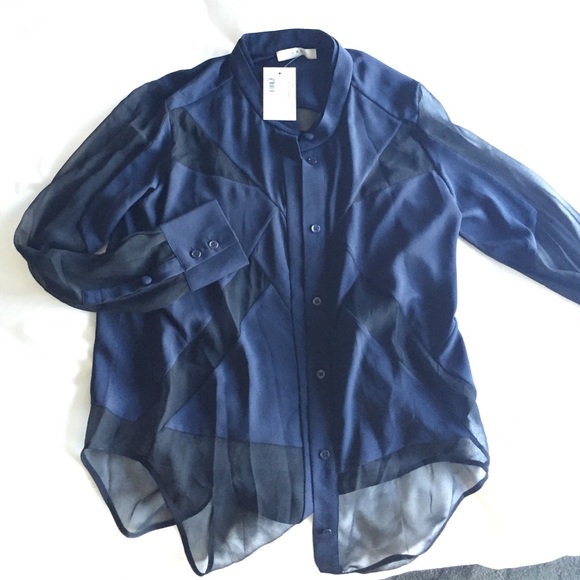 IRO button down with sheer and navy detail - Picture 1 of 4