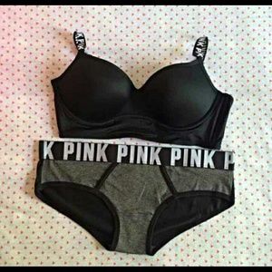 VS PINK Black Caged Push Up Bralett with Panty