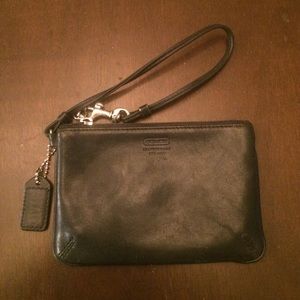 Black leather coach wristlet