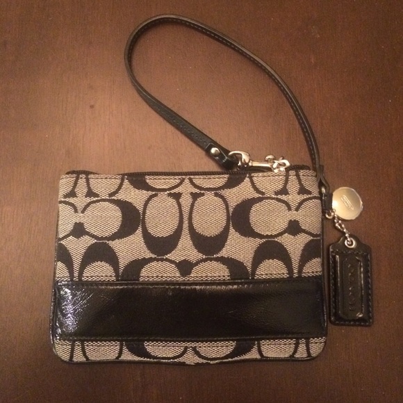 Black and grey coach wristlet