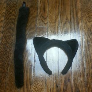 Cat ears and tail fuzzy rave alt goth fur