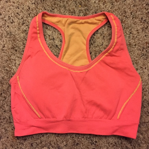Pink and orange sports bra.