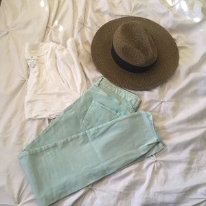 Faded, mint green skinny pants from Zara