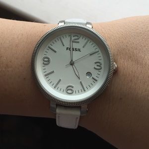 White leather Fossil watch