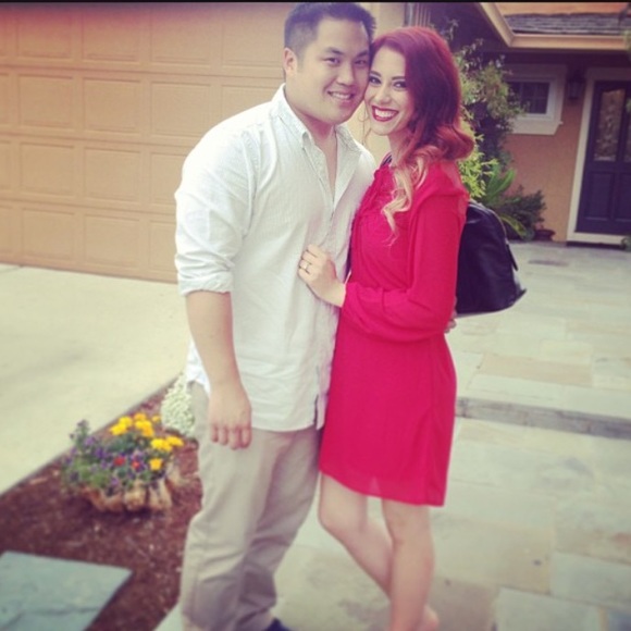 Red Party Dress with Chiffon Overlay - Picture 3 of 3