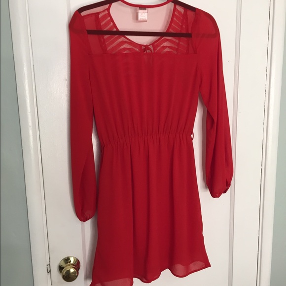 Red Party Dress with Chiffon Overlay - Picture 2 of 3