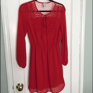 Red Party Dress with Chiffon Overlay