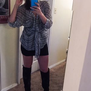 Window pane plaid blouse