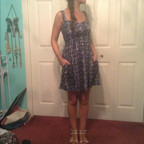 Flowered dark blue dress