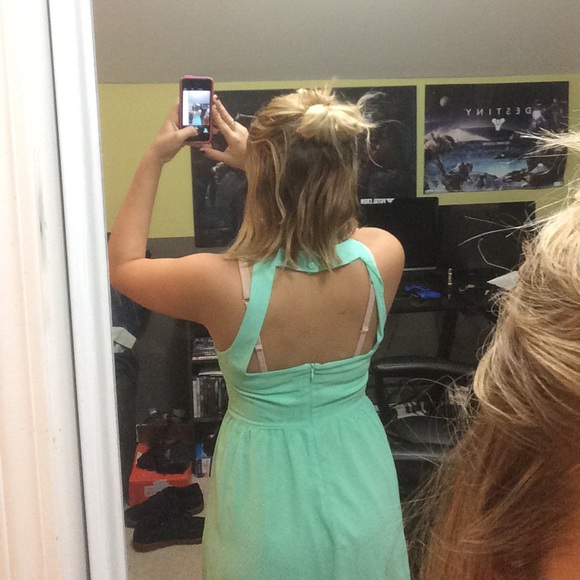 Cute Mint Blue/Gold Detailing Dress - Picture 2 of 4