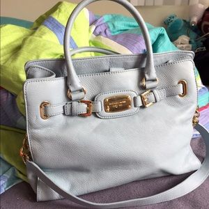 Michael Kora real leather baby blue satchel tote