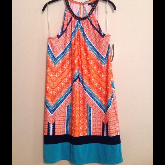 Print dress with chain accent