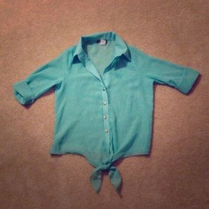 Blue body central button up shirt w black tanktop