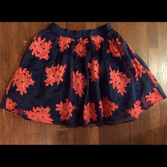 Anthropologie "Maeve" tulle skirt, navy & orange