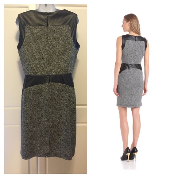 Calvin Klein Ponte Dress w/ Faux Leather NWOT - Picture 3 of 5