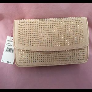 Steve Madden Gold Rhinestone Satin Purse.