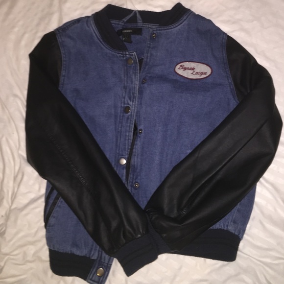 Denim/leather bomber jacket