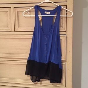 dark blue and sheer bottom tank