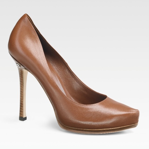GUCCI Med. Brown Leather "DASHA" Platform Pumps