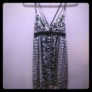 Satin black and white floral patterned dress