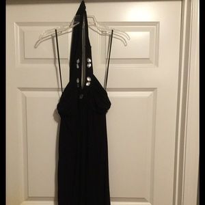 Black halter dress with rhinestone details