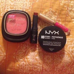 Two lipsticks, translucent powder and blush!