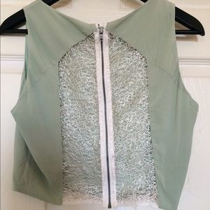 Mint green silk Alice & Olivia lace back crop top