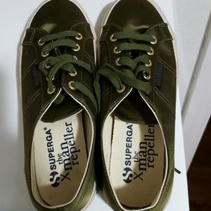 Superga green satin sneakers