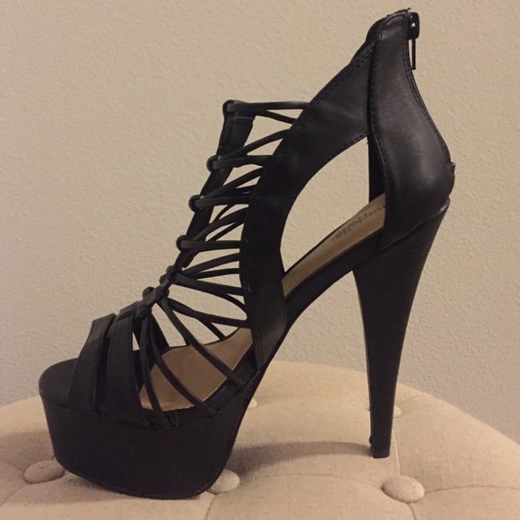 Black caged heels, size 8