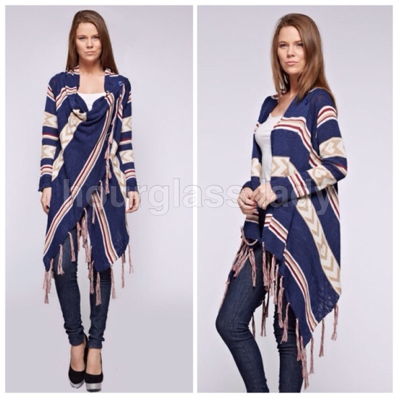 Hourglass Lady Sweaters - Boho Aztec Fringe Wrap Button Cardigan Sweater
