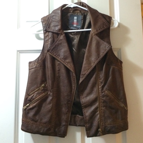 brown leather vest