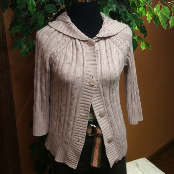 Daytrip Sweaters - SOLD DAYTRIP CROP SLEEVE HOODED PINK CARDIGAN