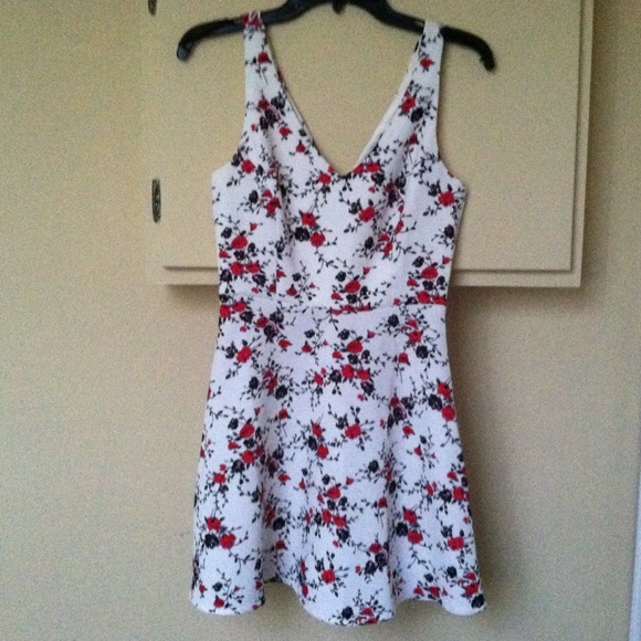 Black, white & red skater dress with floral print