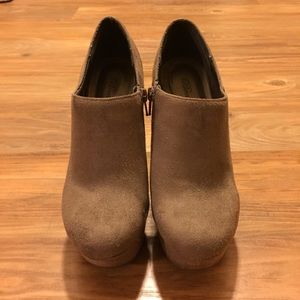 Suede stacked wedges.