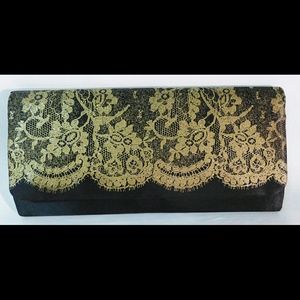 Clutch with ivory lace, snap closure evening satin