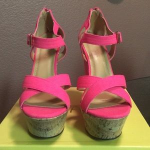 Neon Pink / Cork Wedges