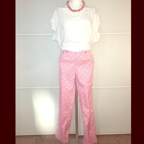 NWT Pink Patterned Cotton 5 Pocket Pants!  Size 6