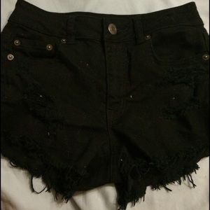 High Waisted Black Distressed AmericanEagle Shorts